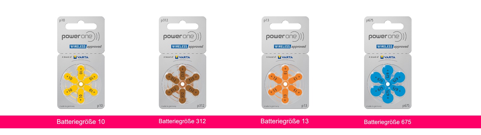 <p>Im Bild zu sehen sind folgende Batterien von links nach rechts: 675er / 13er /  312er / 10er</p>
